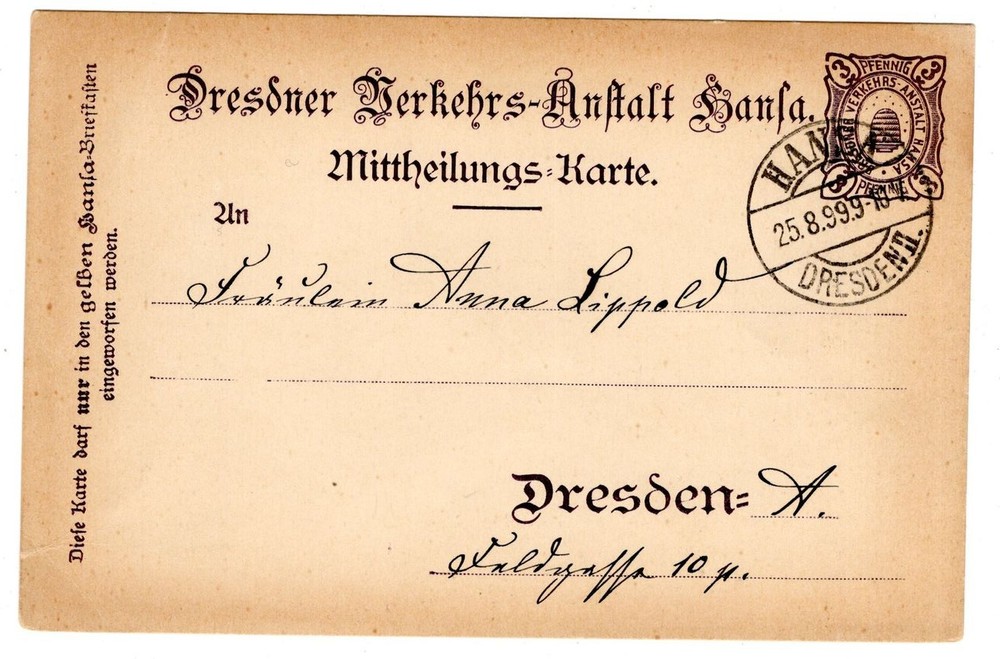 City Post DRESDEN 3Pf Black Demand-Postage (DA7254)