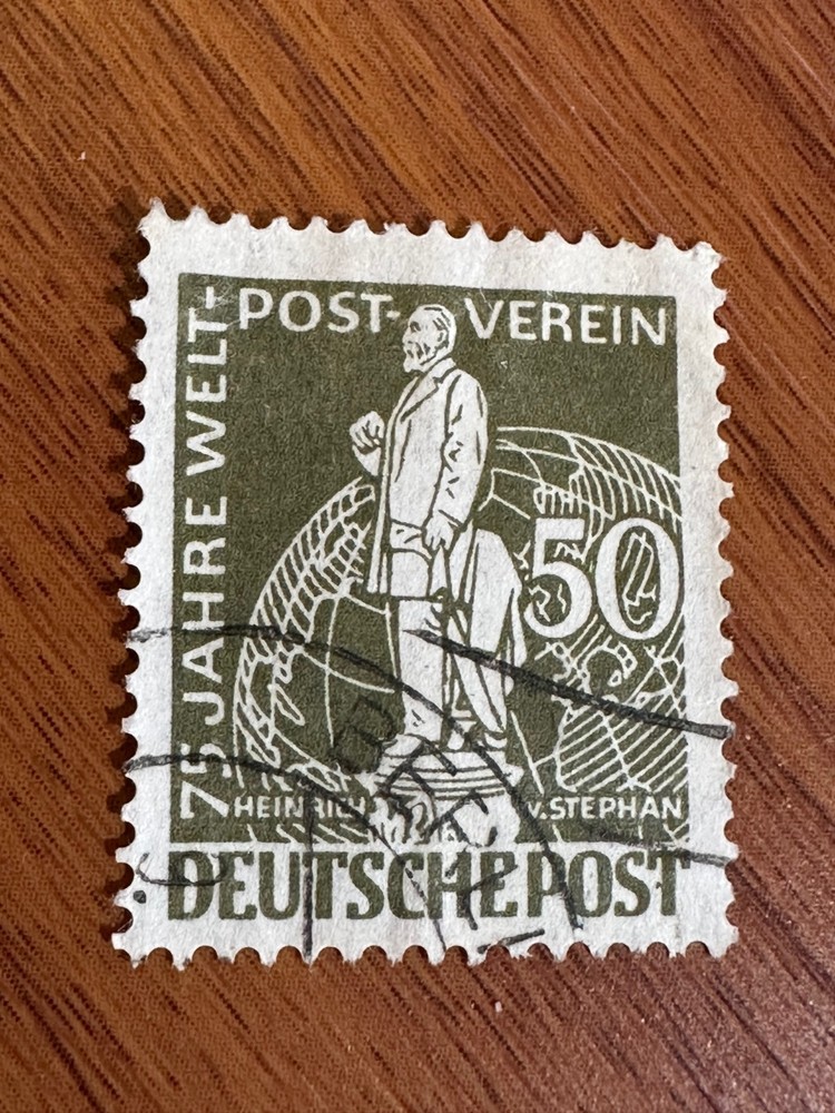 GERMANY 1949 Berlin 75th annv. of Postal Union. 50p Dark Olive U/NH SC 9N38