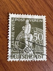 GERMANY 1949 Berlin 75th annv. of Postal Union. 50p Dark Olive U/NH SC 9N38