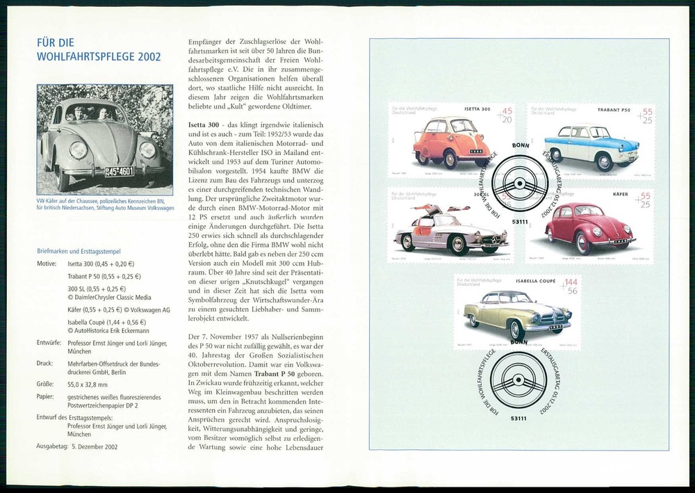 GERMANY FOLDER 2002/44 CARS OLDTIMER BMW ISETTA MERCEDES 300 SL VW BEETLE TRABI