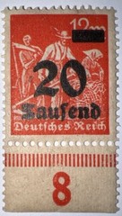 Travelstamps: 1923 Germany Stamps 20 Saufend on 12M, OP, MOGNH Never Hinged