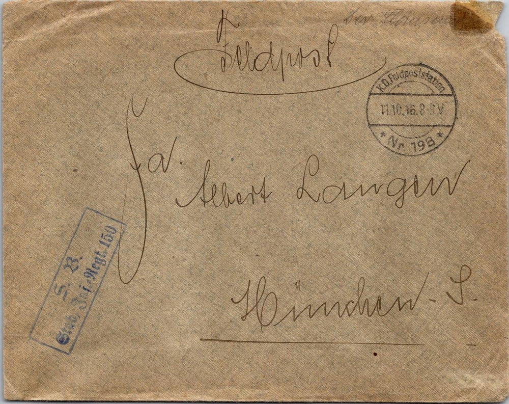 Germany 1916 Feldpost Cover SB 150 Regt Marks / APO 198 Croatia – L43289