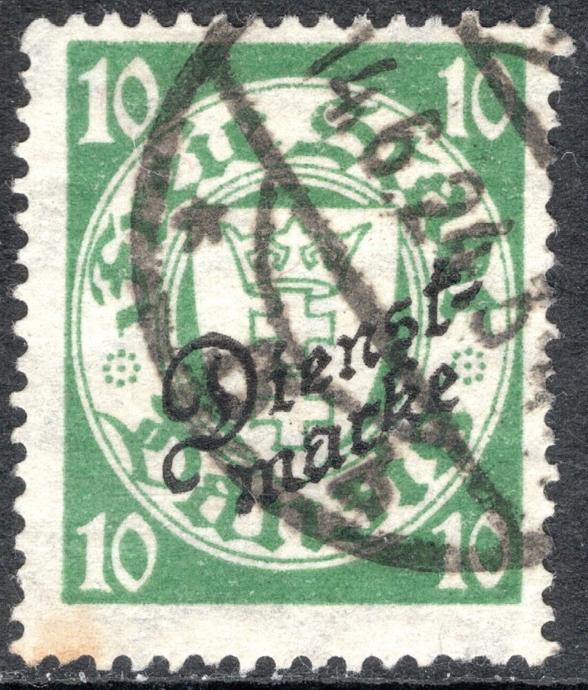 Danzig Stamp Scott #O43, 10pf, Official, Overprint, Green, Used, SCV$9.00