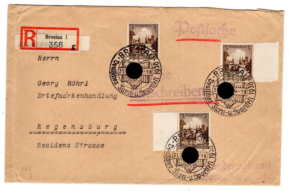 DR-3.Reich 665 As EINSCHEIBE-POSTSACHE (CA7856)