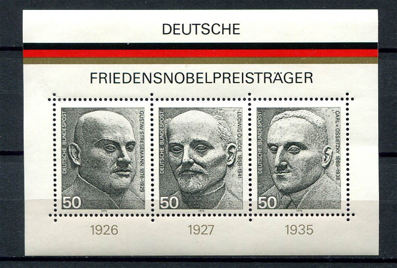 Germany – BRD : Nobel peace price souvenir sheet from 1975 – mint NH