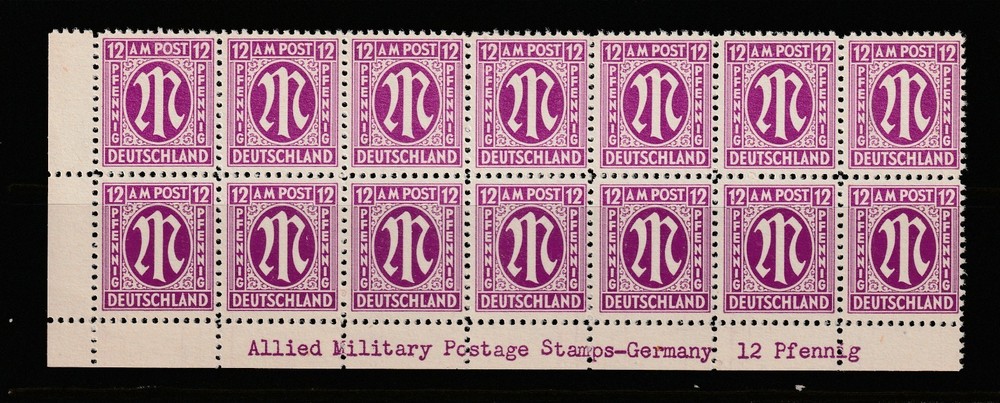 Germany Scott# 3N8a MH-MNH Inscription Block 14 Allied Military Postage