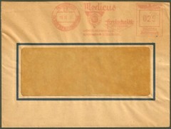 F-EX47794 GERMANY 1937 PIGNEY BOWES MACHINE CANCEL NURENBERG MEDICUS EAGLE BIRD.
