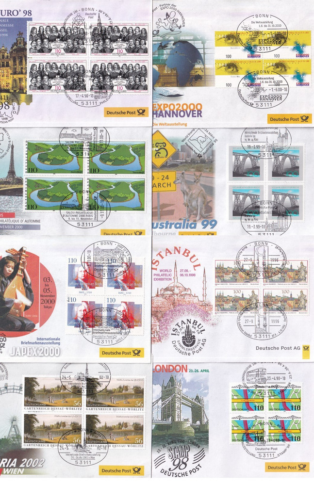 `ODZ&GERMANY 8 VERY GOOD DEUTSCHE POST EXHIBITION COVERS LOOK ALL DIFFERENT 878