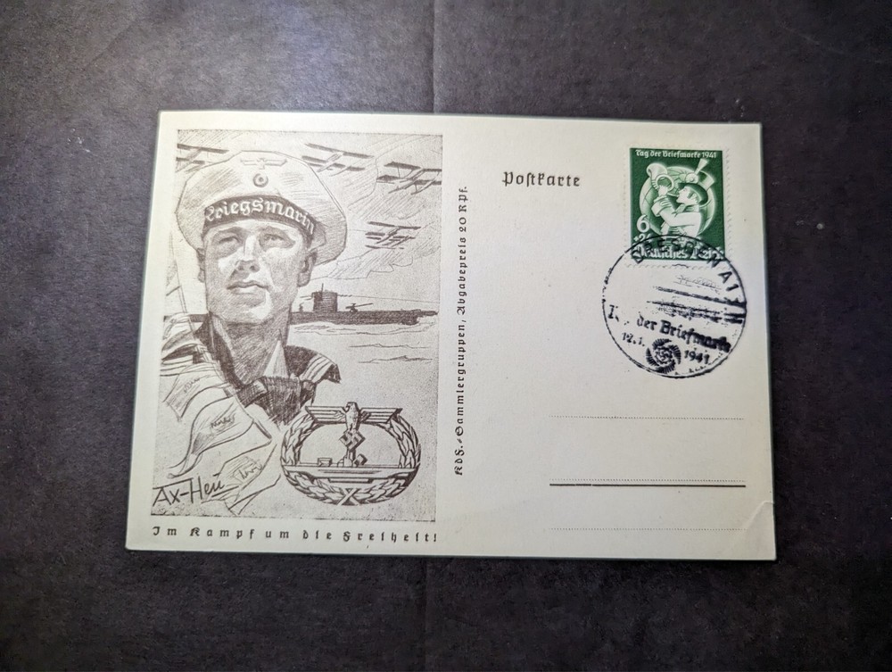 1941 Germany Postcard Cover Dresden A1 Stamp Day Kriegsmarine Naval Soldier
