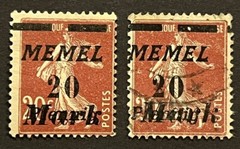 Travelstamps- MEMEL TERRITORY Mi 109 – 1922 German Reich OP 20m/20c Used & MNG