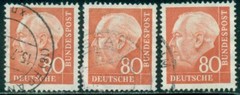 GERMANY SCOTT # 760, PRESIDENT THEODOR HEUSS, USED, 3 STAMPS, GREAT PRICE!