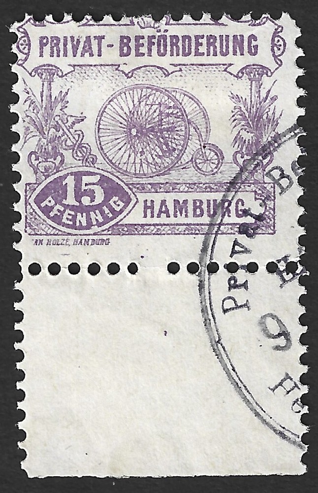 Germany Hamburg local private post stamp 1888 Bicycle 15pf #15a