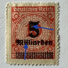 ERROR 1923 GERMANY STAMP #313/319 WITH BLOTCH DOTS $5,000,000,000 INFLATION