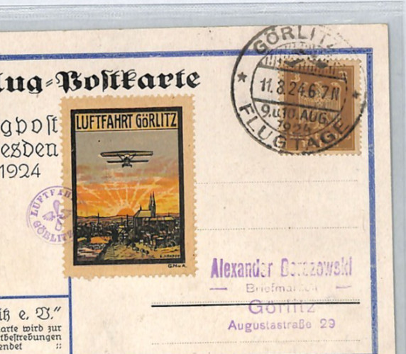 GERMANY Air Mail FIRST FLIGHT 1924 *LUFTFAHRT GÖRLITZ* Dresden Postcard XT137