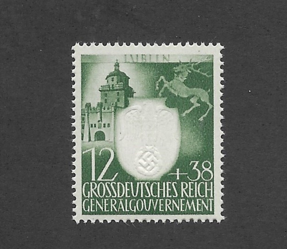 MNH Embossed WWII Germany stamp / 12 + 38GR / 1943 / Occupied Poland, Lublin