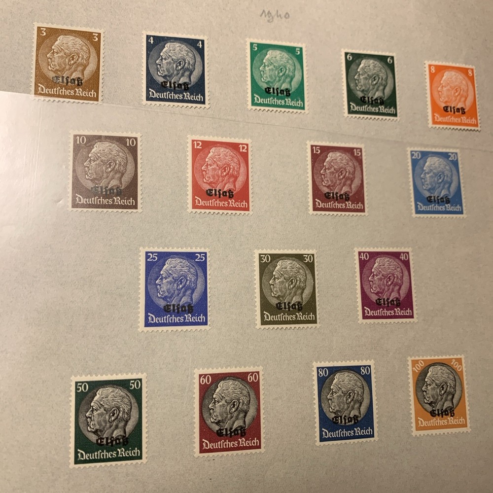Complete 1933 Set German Von Hindenburg Stamps With ElsaB Overprint, Mint OG LH