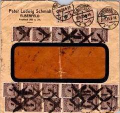 GERMANY 1923 POSTAL HISTORY INFLATION WINDOW COVER MULT FRANK POSTMARK ELBERFELD