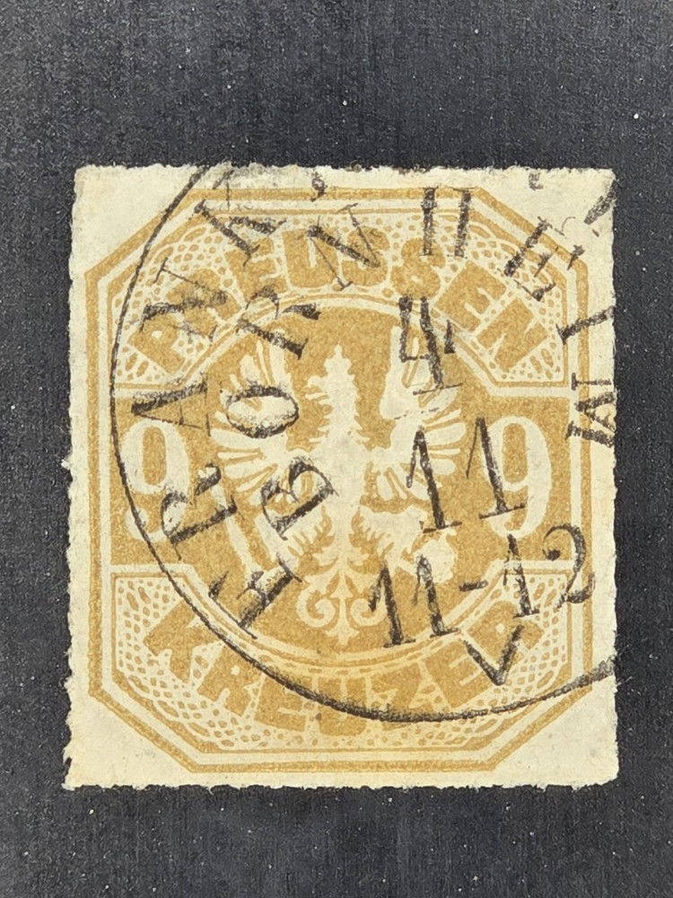 Prussia 1867 9kr Bistre Brown Stamp Used Frankfurt Bornheim Thurn Taxis Cancel
