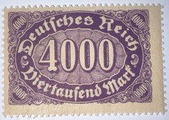 Travelstamps: 1922 Germany Stamps Deutsches Reich 4000 Mark Mi. Nr. 255 MOGNH
