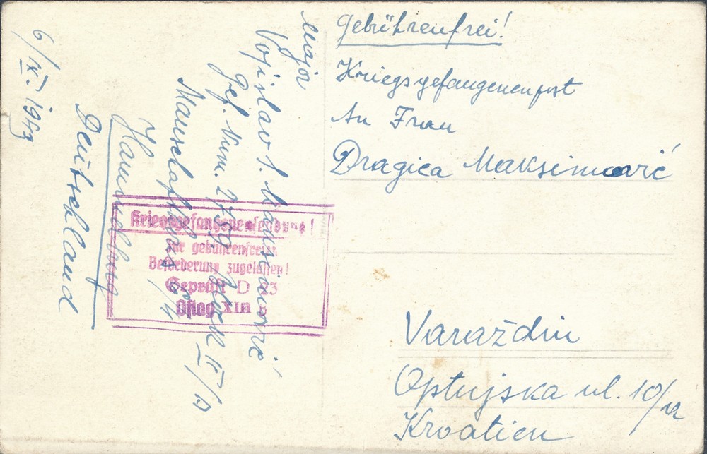 1943 Germany Yugoslav Prisoner of War POW Camp Postcard Cover Oflag 13B Croatia