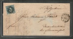 BAVARIA – GERMANY Scott’s 2 ( 1v ) Large Numeral 3 F/VF Used on Letter ( 1855 )