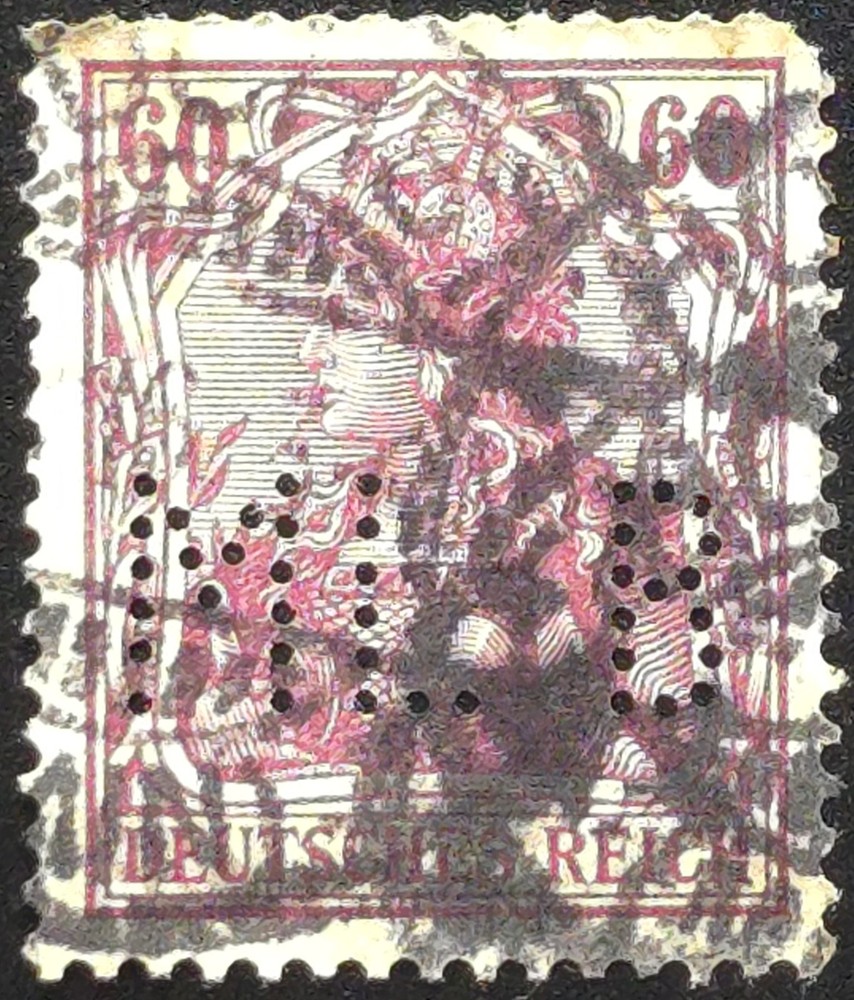 Germany – 1902 to 1918 – Scott 86 – Germania 60pf Carmine and Violet – PERFIN