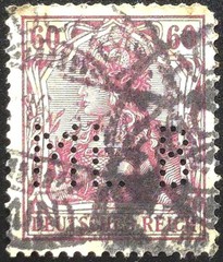 Germany – 1902 to 1918 – Scott 86 – Germania 60pf Carmine and Violet – PERFIN