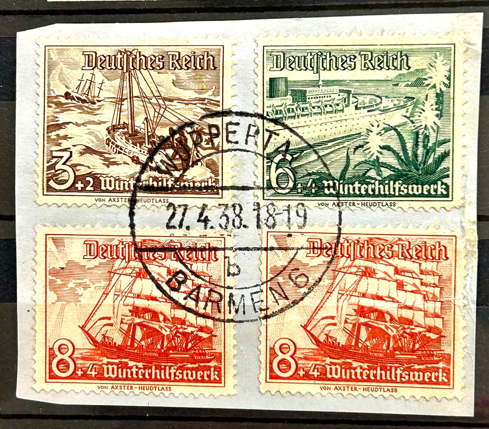 1937 German 4 Stamps on Card – Winter Relief – Ships nice Postmark /28