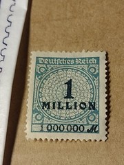 WW1 1923 Germany Stamp Deutsches Reich Over Print 1 Million Mark INFLATION