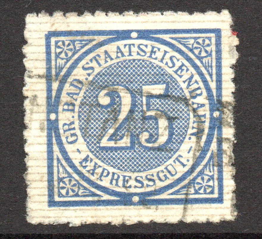 Baden 1890s 25p Rail Road Revenue Used / Horiz. Ribbed paper – S60479