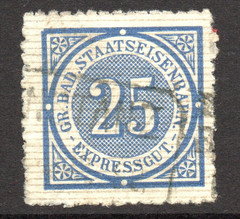 Baden 1890s 25p Rail Road Revenue Used / Horiz. Ribbed paper – S60479