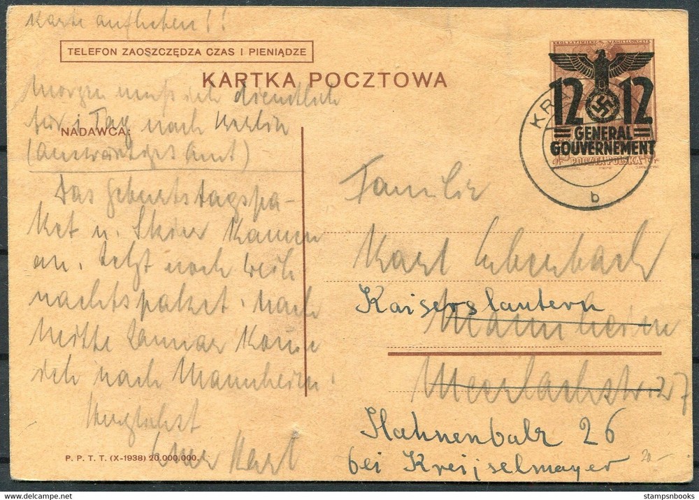 1940 Germany Poland 12/15 gr Opt. Stationery p/card „Telefon Zaoszczedza“ Krakau