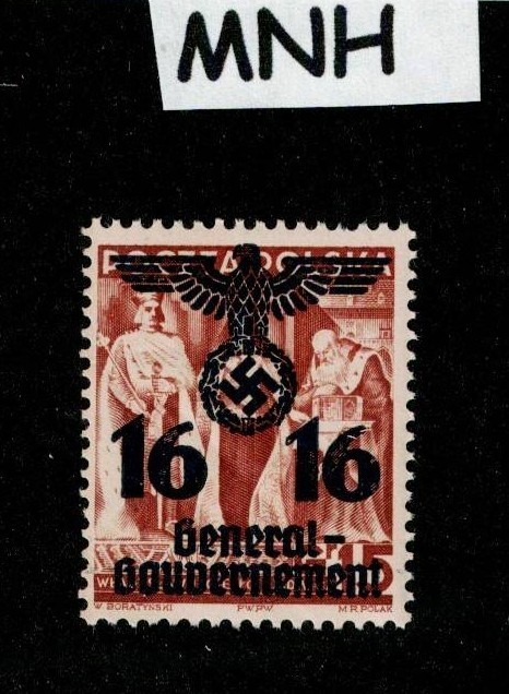 MNH stamp N39 Swastika Overprint 1940 Germany occupation of Poland WWII