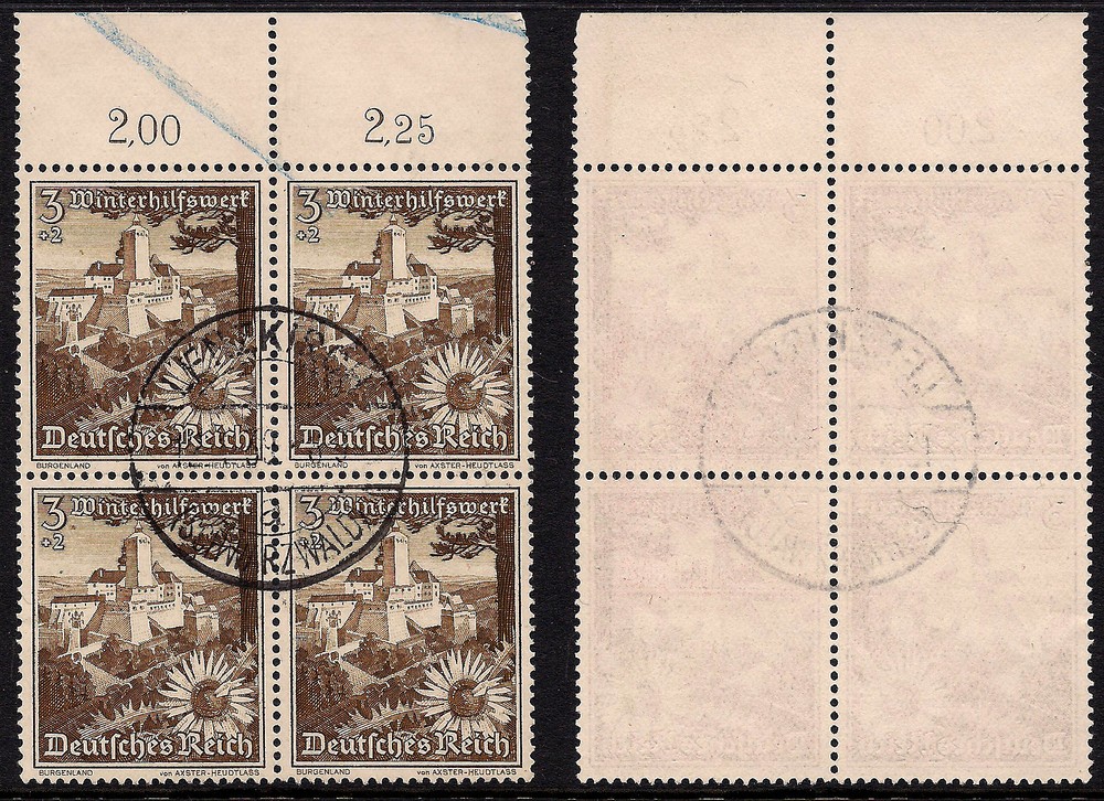 OPC 1938 German Semi Postal Sc#B123 Used Upper Numeral Margin Block of 4 9237