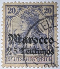 Travelstamps; GERMANY OFFICES IN MOROCCO OP SIGNED 25c on 20pf WMK Used