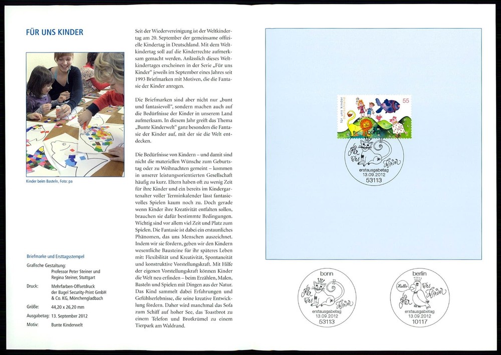 GERMANY FOLDER 2012/36 KINDER TIERE LÖWE FISCH VÖGEL KATZE PAPAGEI