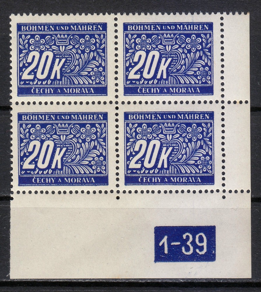 Bohemia & Moravia 1939 MNH Mi 14 Pl.-Nr. 1-39 Due block with Plate number**