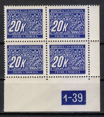 Bohemia & Moravia 1939 MNH Mi 14 Pl.-Nr. 1-39 Due block with Plate number**