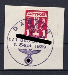 Danzig 255 Luxurious Stamp Cutout, 1924-1939 (Genuine)