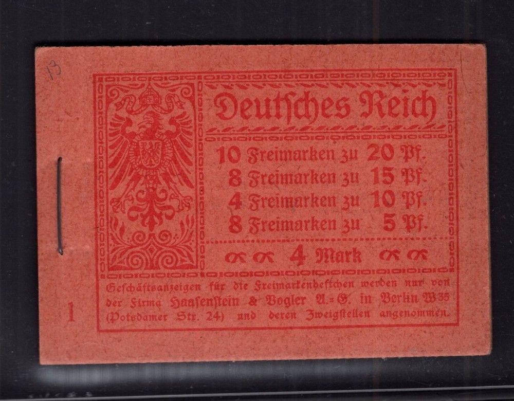 GERMANY 1920 Germania 4m full booklet, ONr. 1 (MH13A); VF