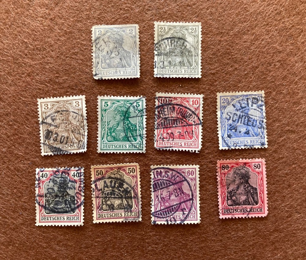 Lot of 10 1900-20 Germany Deutsch Reich GERMANIA – Used