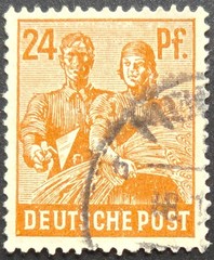 Germany 1948 1950 24 Pfennig Workers Reconstruction Definitive Used Stamp