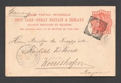 Queen Victoria QV 1d Postal Stationery Postcard London 1897. Germany Worishofen