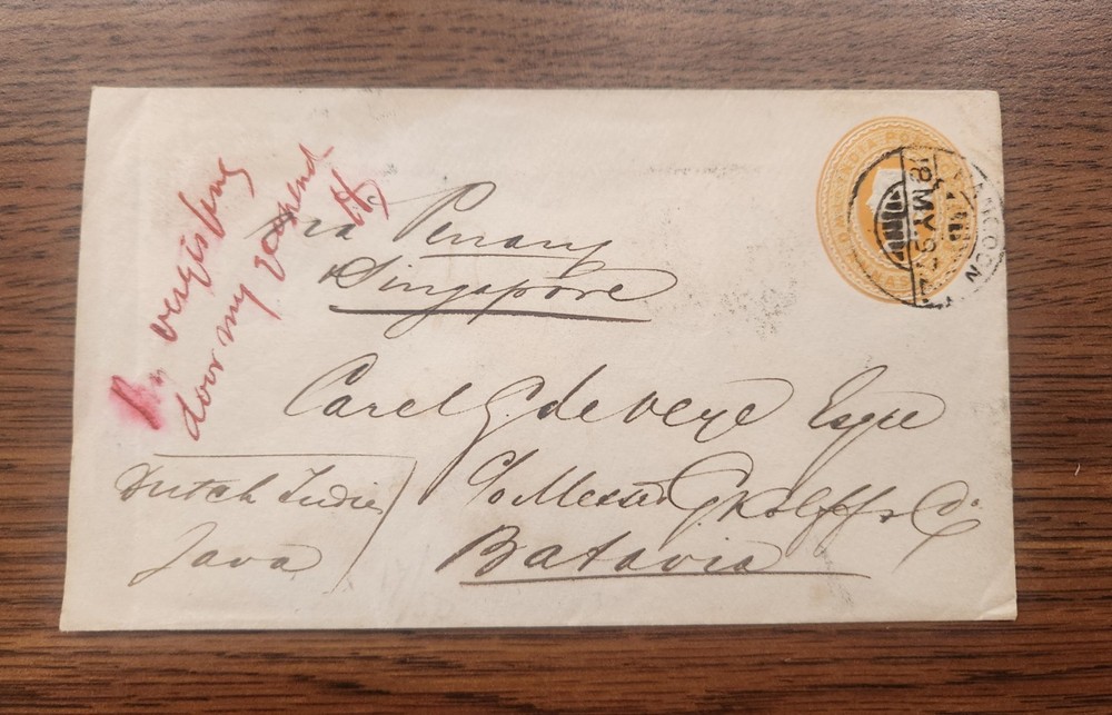 1897 India Stamped Envelope two Annas Queen Elizabeth cover to Bavaria, Germany.