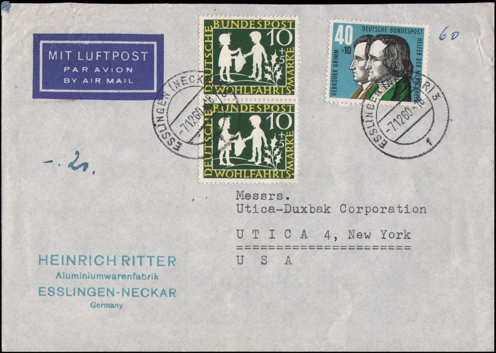 Germany #B369, B371 to Utica NY, 1960
