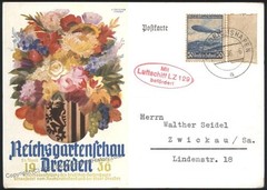 Germany 1936 Hindenburg Zeppelin Dresden Garden Show Cover Sieger Estate 114006