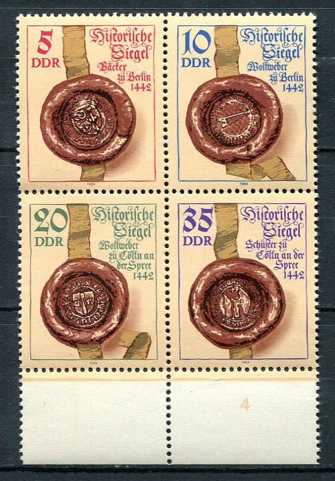 Germany – DDR : Historical seals block of 4 from 1984 – mint NH