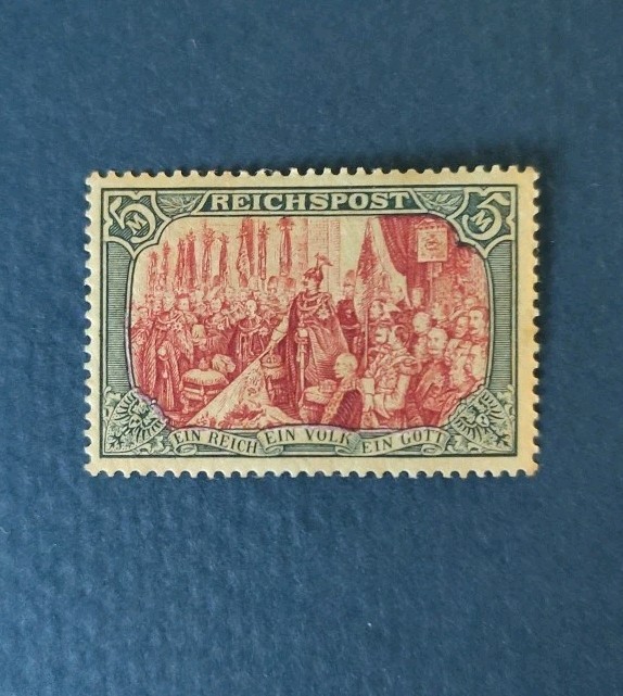 GERMANY Stamp Scott #65: 1900 5m Slate & Carmine, Type I7, Variety I, MHR/OG
