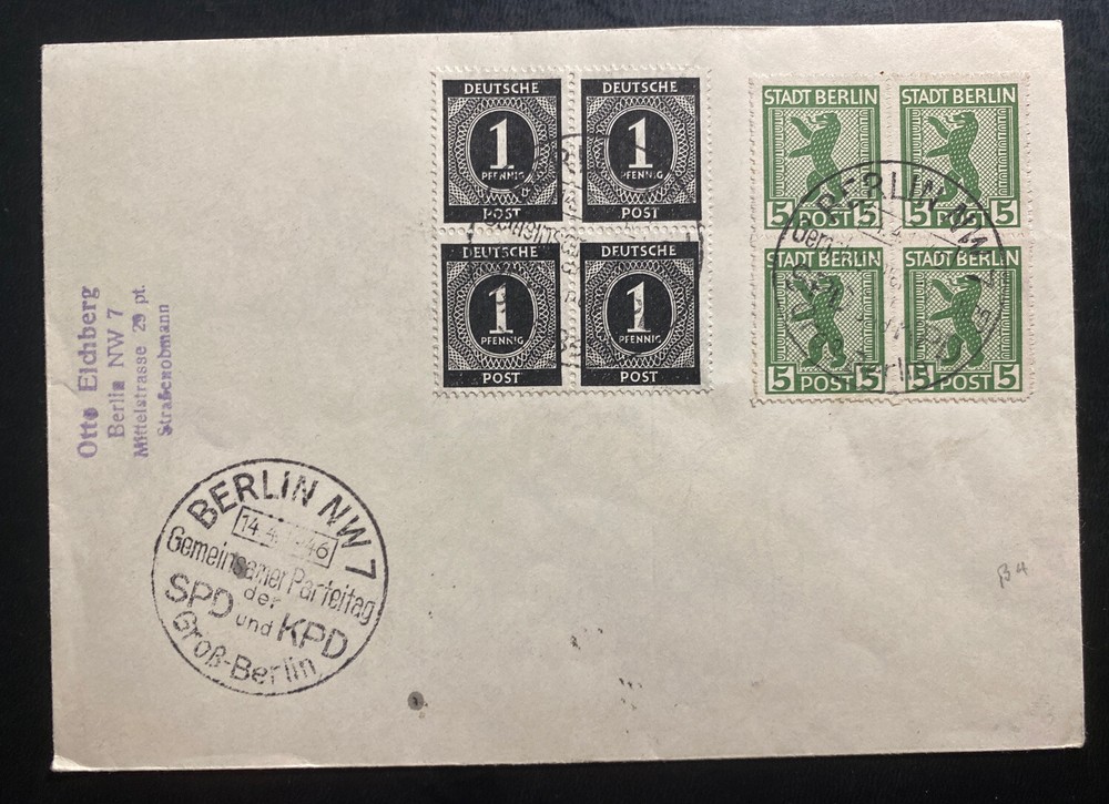 1946 Berlin Germany Provisional Occupation Stamps Postwar Cover Blocks