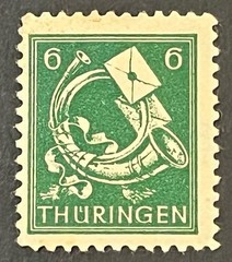 Travelstamps: Germany Thuringen Stamps Scott #16N4 – 6 Pfennig Post Horn MOGH